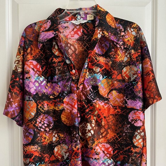 Vintage 70s Lilly Dache Shirt Mens Artsy Polyester Large Disco MCM Hipster RARE - Picture 1 of 9